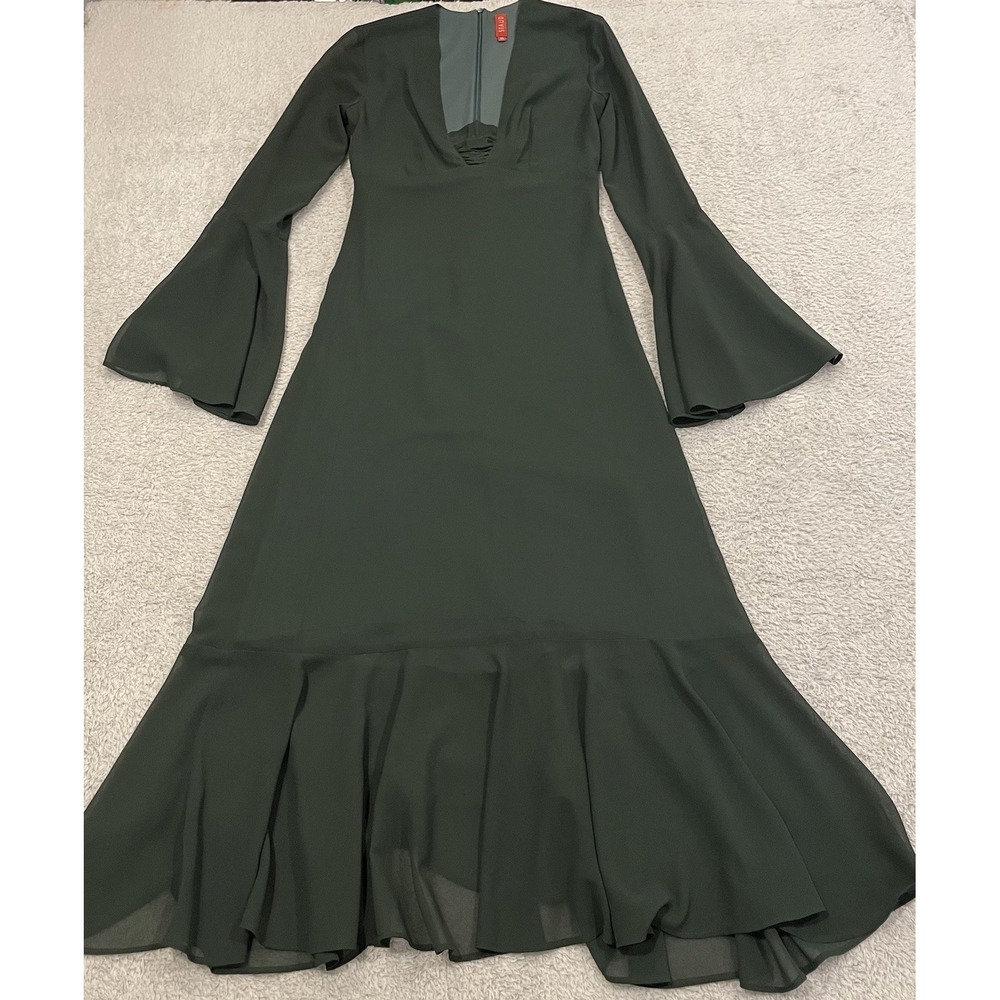 Staud Chiffon‎ Maxi Dress Womens XS Bell Sleeve Ruffle Hem A Line